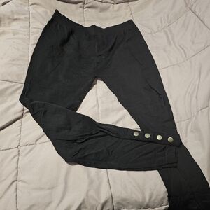 Black Women's Leggings with Button Detail